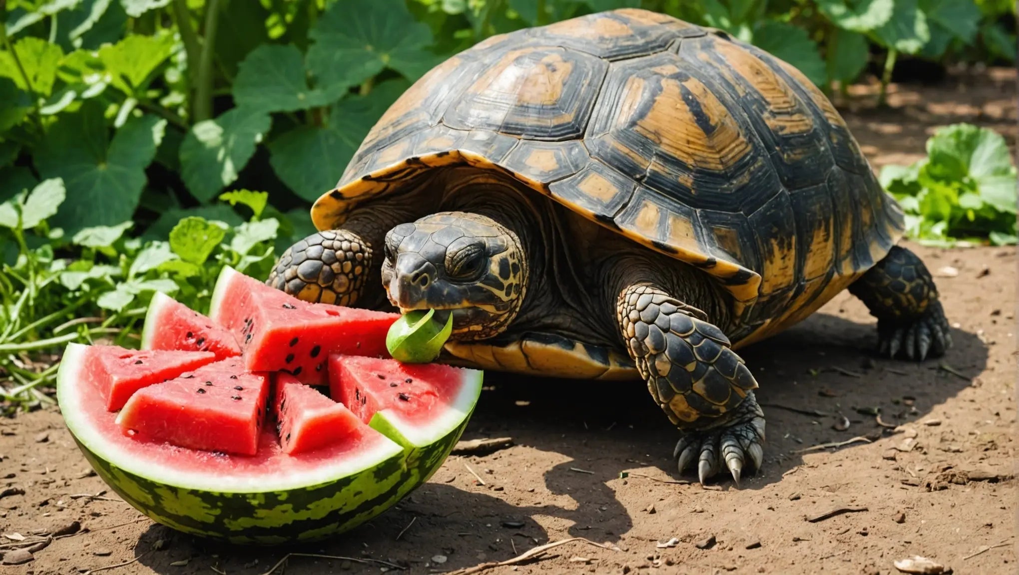 Tortoise Feasting on Watermelon