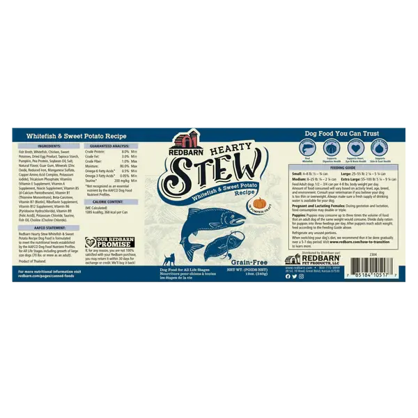 Redbarn Pet Products Hearty Stew All Life Stages Whitefish & Sweet Potato Wet Dog Food 12ea/12 oz Redbarn