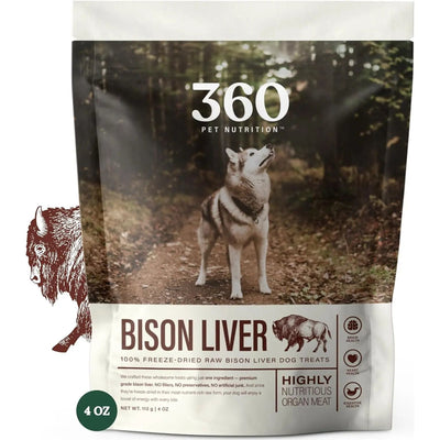 360 Pet Nutrition Bison Liver Grain-Free Freeze-Dried Dog Treats 4oz 360 Pet Nutrition