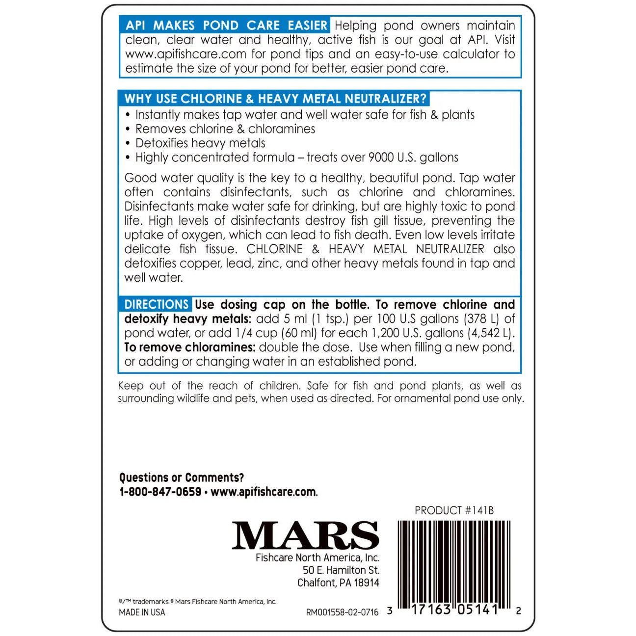 API Pond Chlorine & Heavy Metal Neutralizer 1ea/16 Fl. oz API® CPD