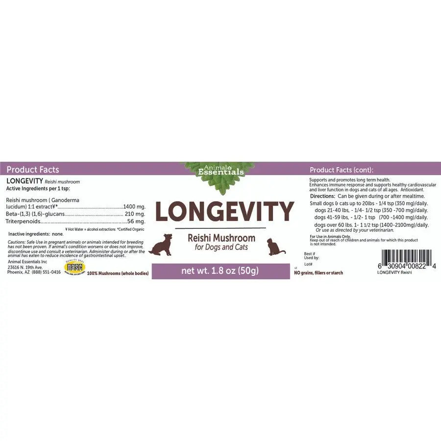 Animal Essentials Longevity Reishi Mushroom Cat & Dog Vitamin Supplement 50g Animal Essentials®