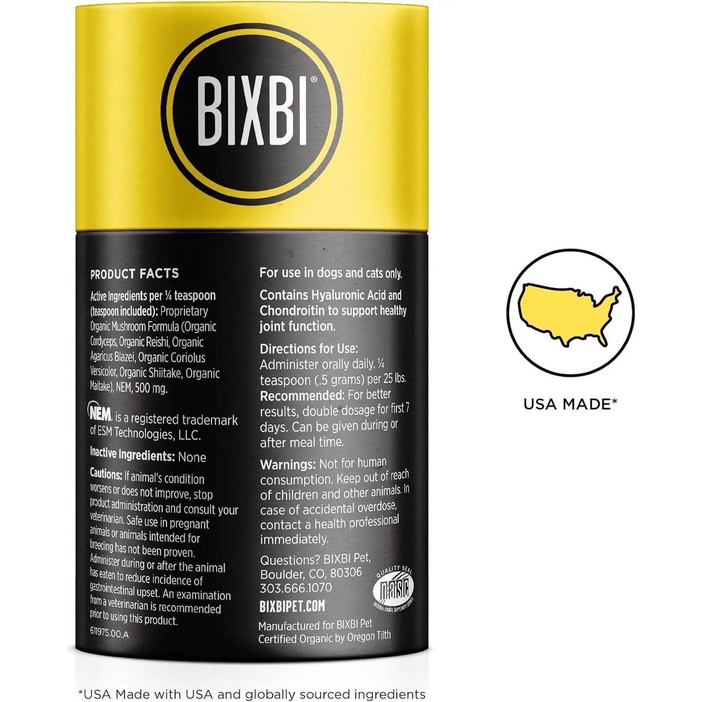 BIXBI Joints Pet Superfood Daily Mushroom Powder Supplement for Dogs & Cats 2.12 oz BIXBI