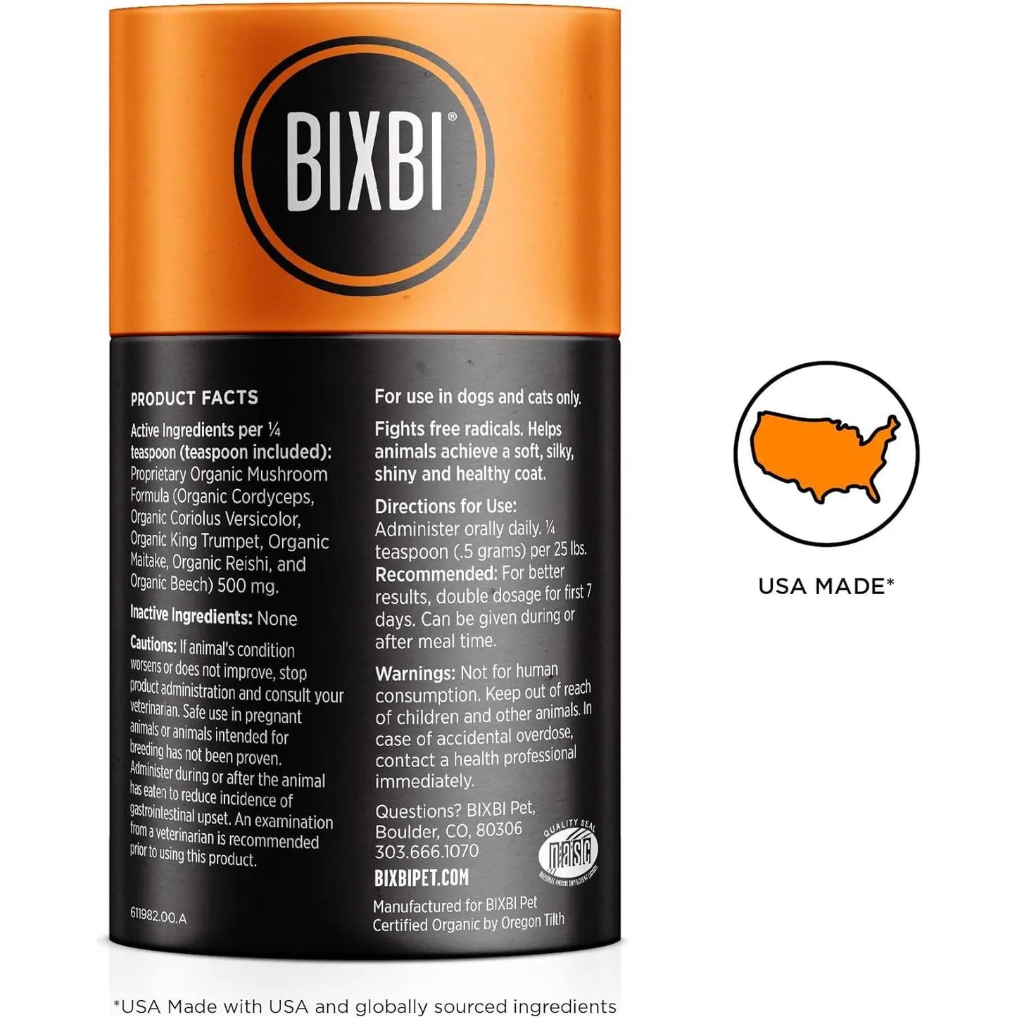 BIXBI Skin & Coat Pet Superfood Daily Mushroom Powder Supplement for Dogs & Cats 2.12 oz BIXBI