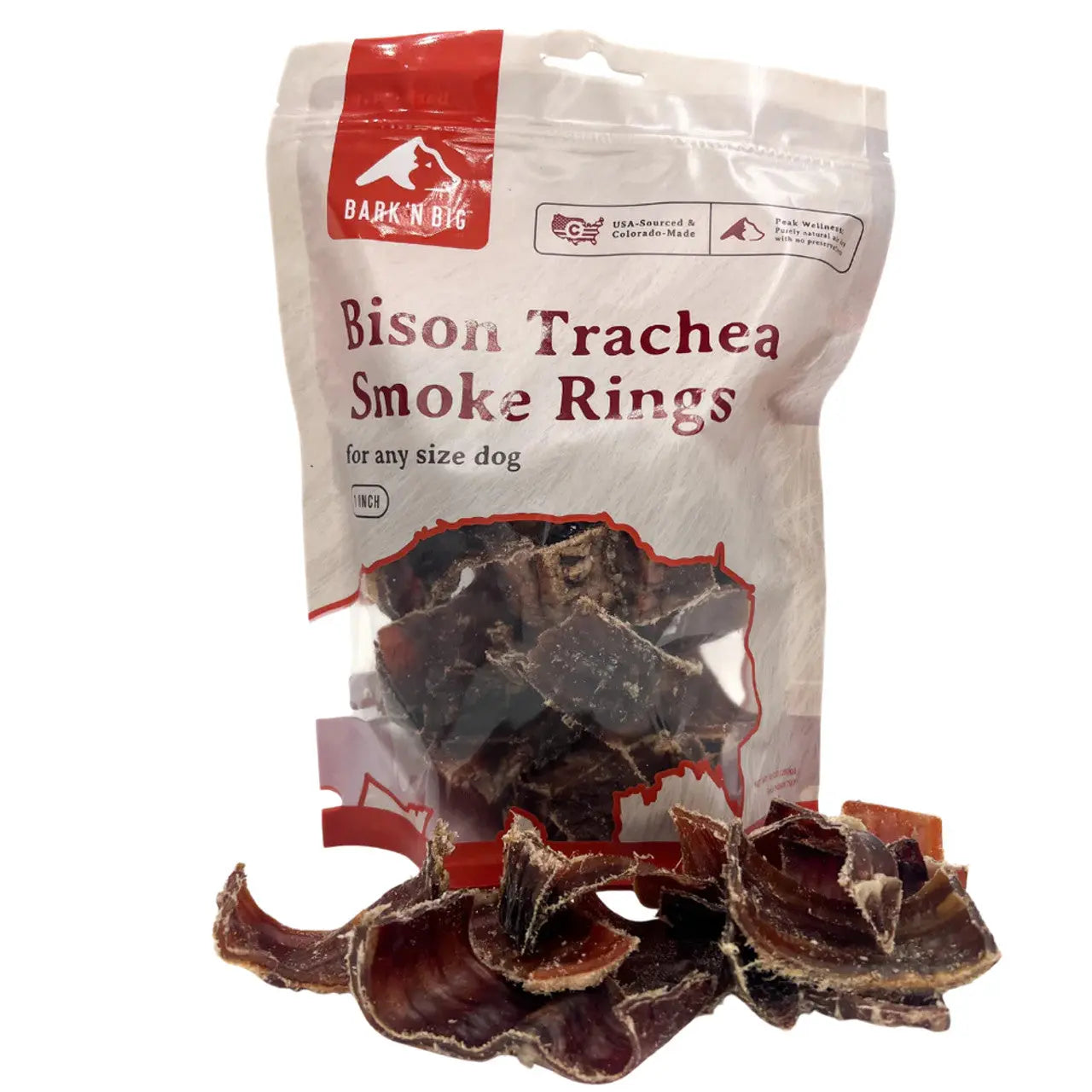 BarkNBig Bison Trachea Smoke Rings Dog Treats 10oz BarknBig