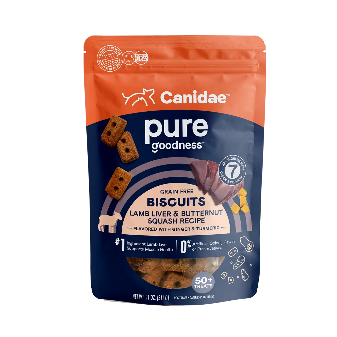 CANIDAE PURE Goodness Grain Free Biscuit with Lamb Liver & Butternut Squash Dog Treats 11 oz CANIDAE