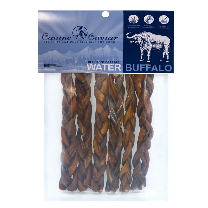 Canine Caviar Water Buffalo Stix Braidedt Dog Treats 6pk, 6" Canine Caviar