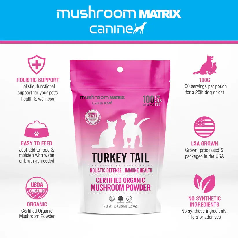 Canine Matrix Turkey Tail Holistic Defense Immune Support Dog Supplement Mushroom Matrix