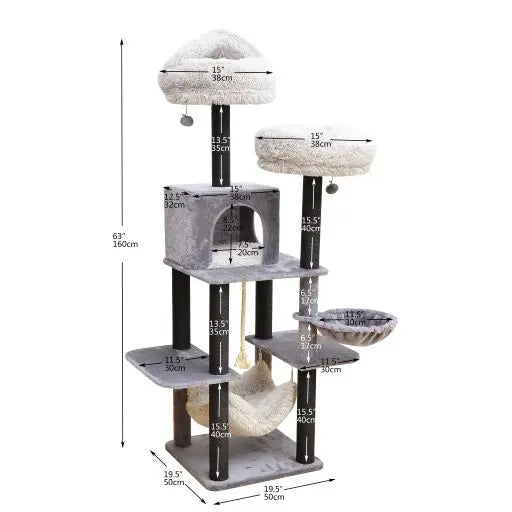 Catry Bradbury 7 Level Gray Cat Tree With Scratching Posts, Condo, Hammock and Two Shag Fur Cushions PetPals Group