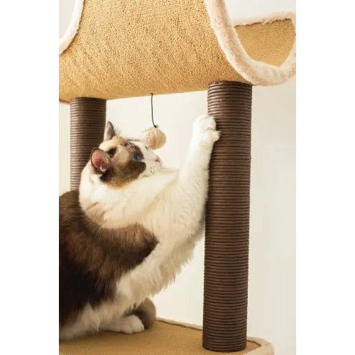 Catry, Camel Cat Tree Tower with Paper Rope Covered Scratching and Condo Tunnel PetPals Group