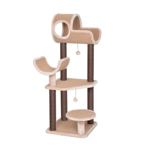 Catry, Camel Cat Tree Tower with Paper Rope Covered Scratching and Condo Tunnel PetPals Group