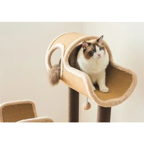 Catry, Camel Cat Tree Tower with Paper Rope Covered Scratching and Condo Tunnel PetPals Group