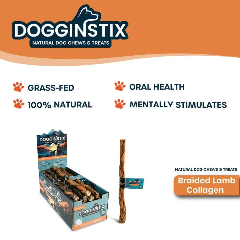 Dogginstix Braided Lamb Collagen Sticks Dog Chew Dogginstix