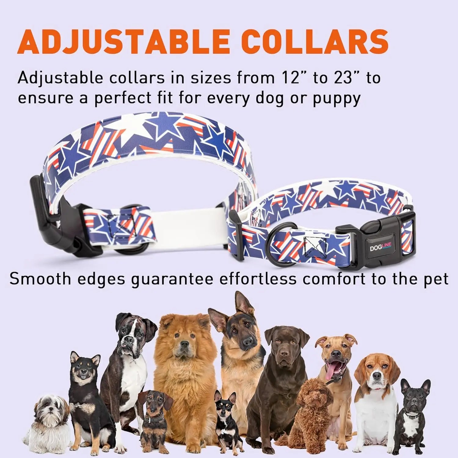 Dogline Biothane Printed Flag Dog Collar with Quick Release Buckle Dogline