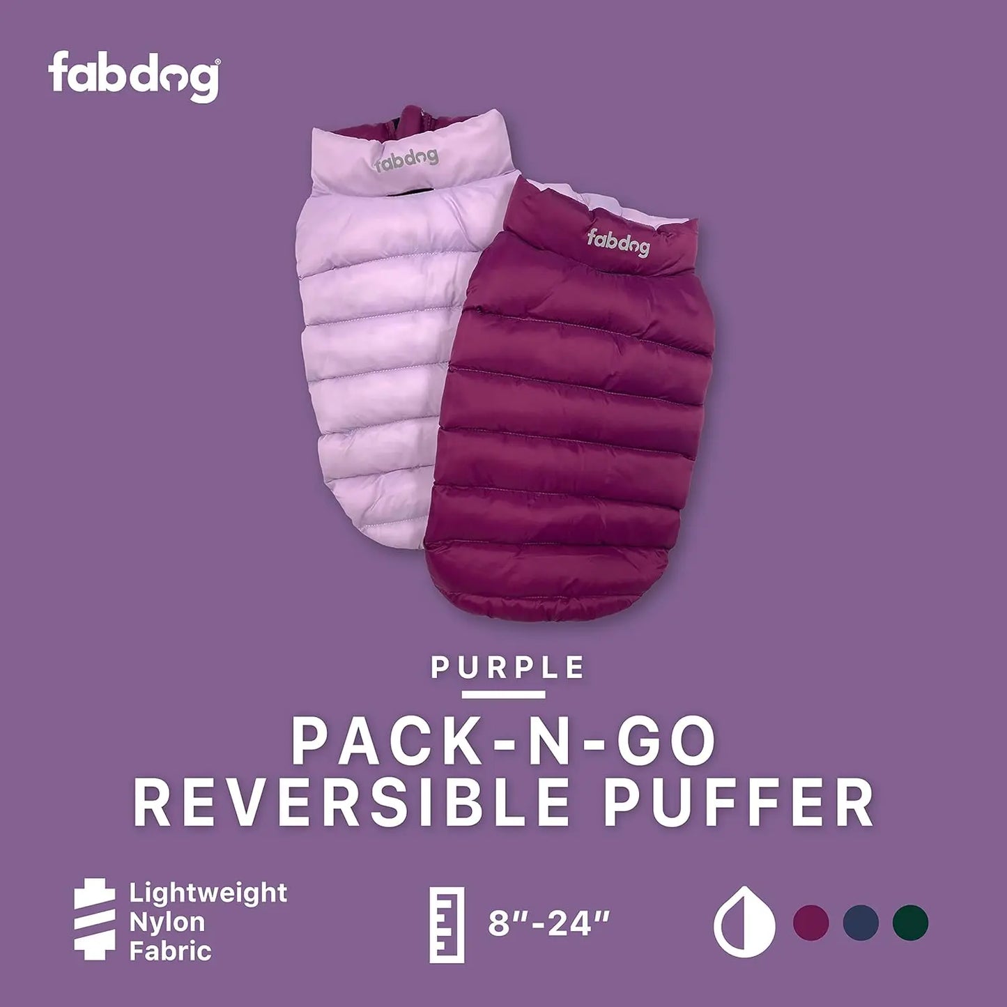 Fabdog Pack N' Go Reversible Dog Puffer Coats Fabdog