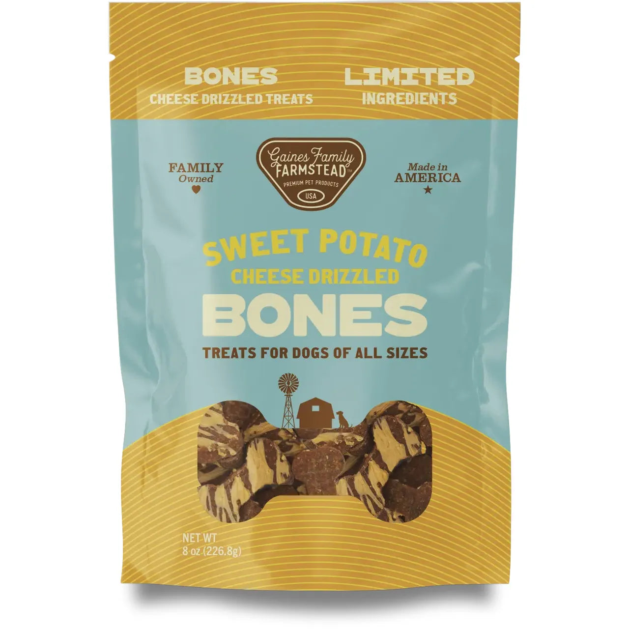 Gaines Family Farmstead Cheese Drizzled Sweet Potato Bones Dog Treats 8oz Gaines Family Farmstead