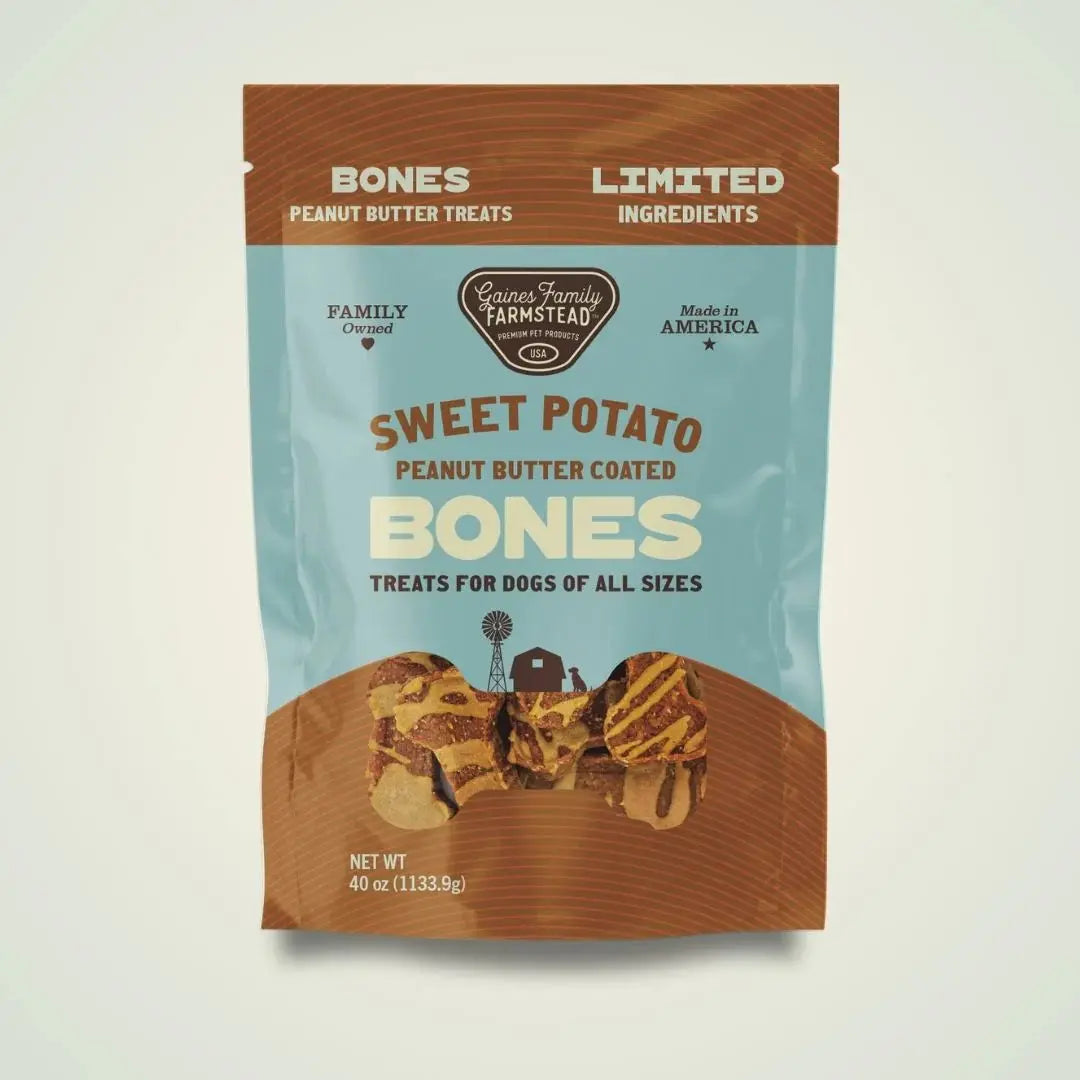 Gaines Family Farmstead Sweet Potato Peanut Butter Coated Bones Dog Treats Gaines Family Farmstead