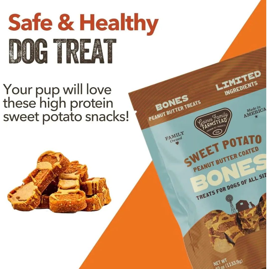 Gaines Family Farmstead Sweet Potato Peanut Butter Coated Bones Dog Treats Gaines Family Farmstead