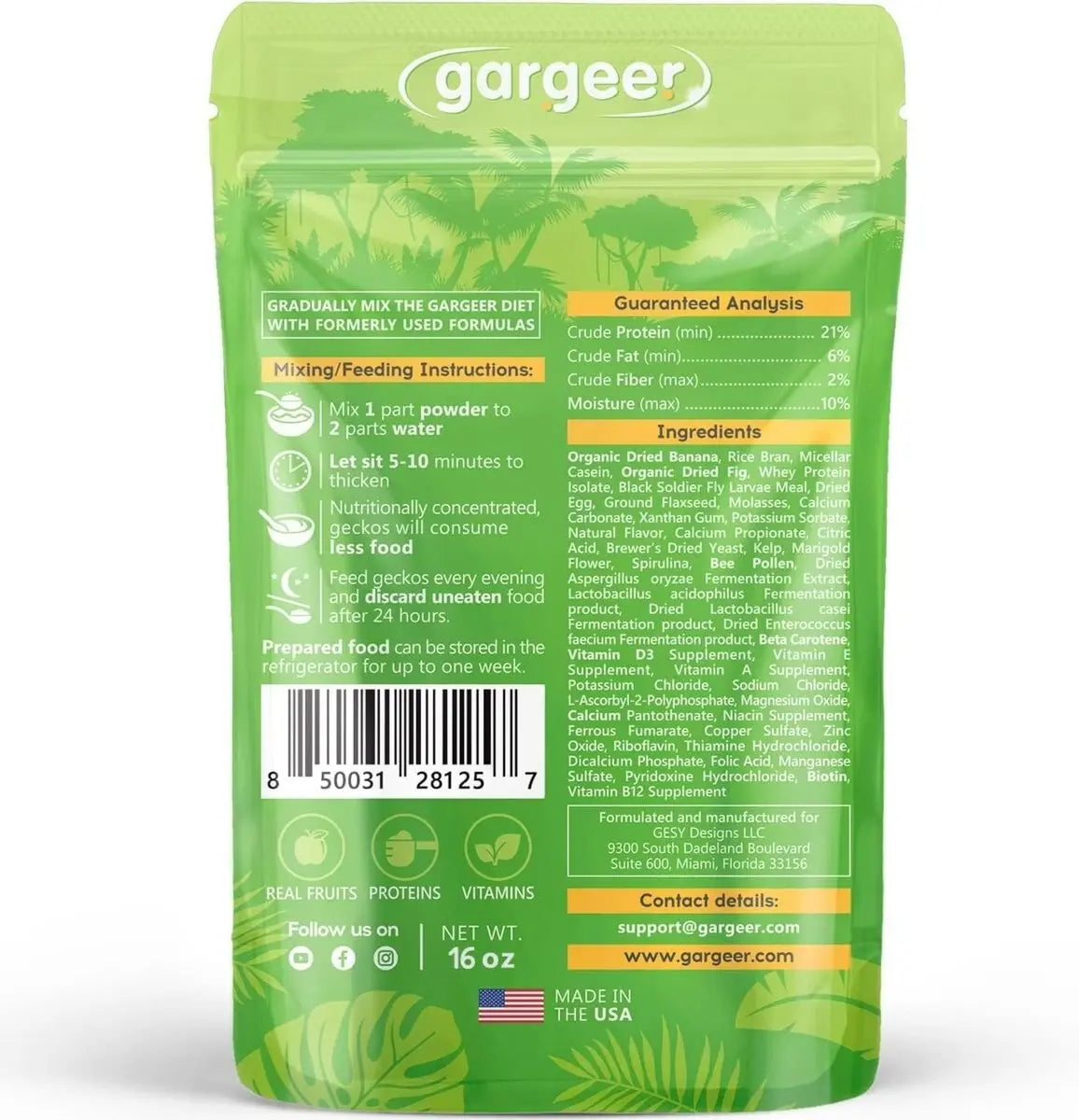 Gargeer Complete Fig & Insects Protein Crested Gecko Food Gargeer