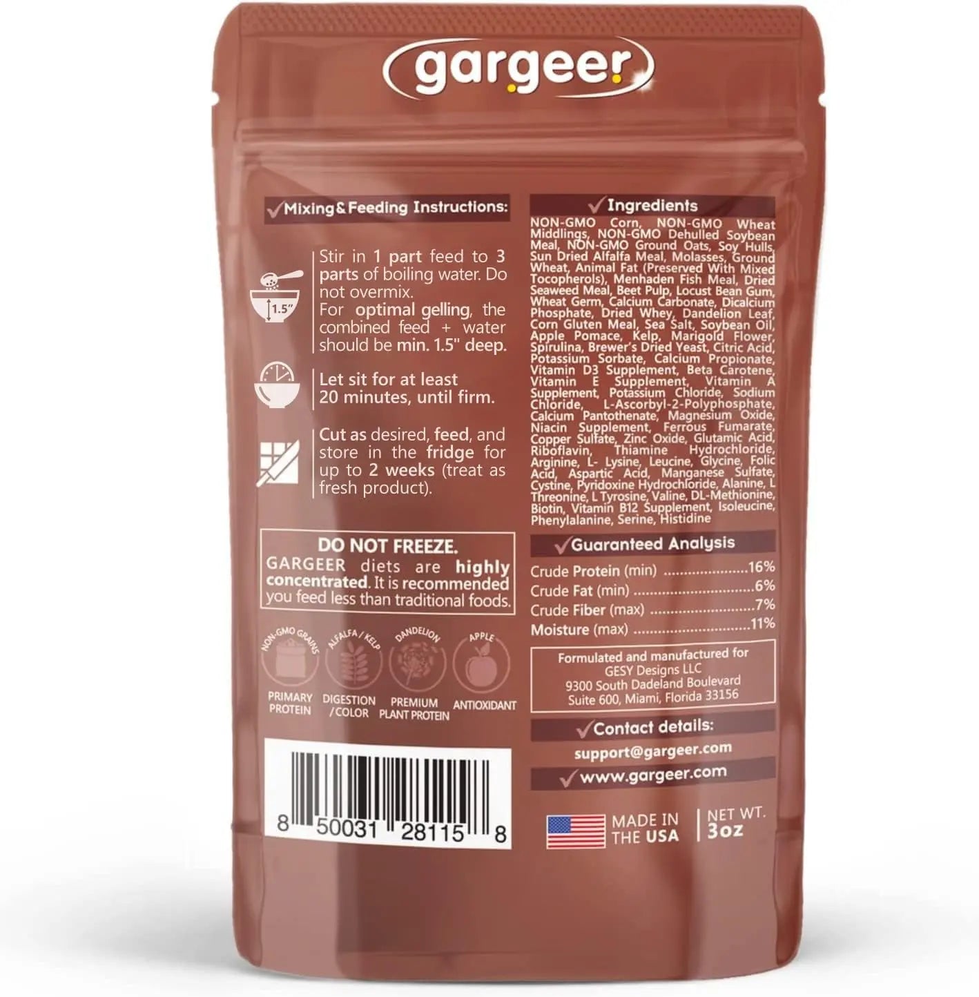 Gargeer Complete Gel Diet for Bugs and Insects for Roaches, Worms, and Crickets Gargeer