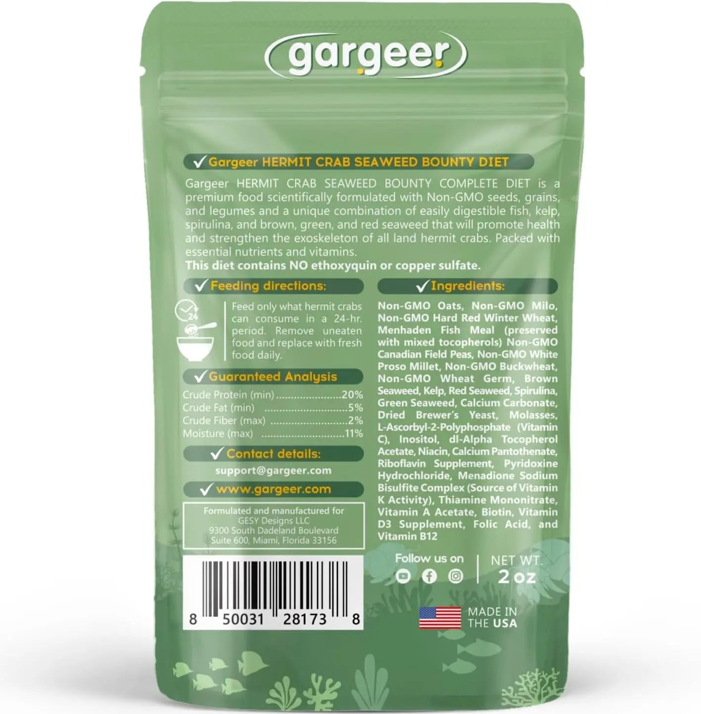 Gargeer Seaweed Complete Hermit Crab Food 2oz Gargeer