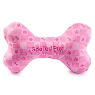 Haute Diggity Dog Pink Checker Chewy Vuiton Bone Plush Dog Toy Haute Diggity Dog