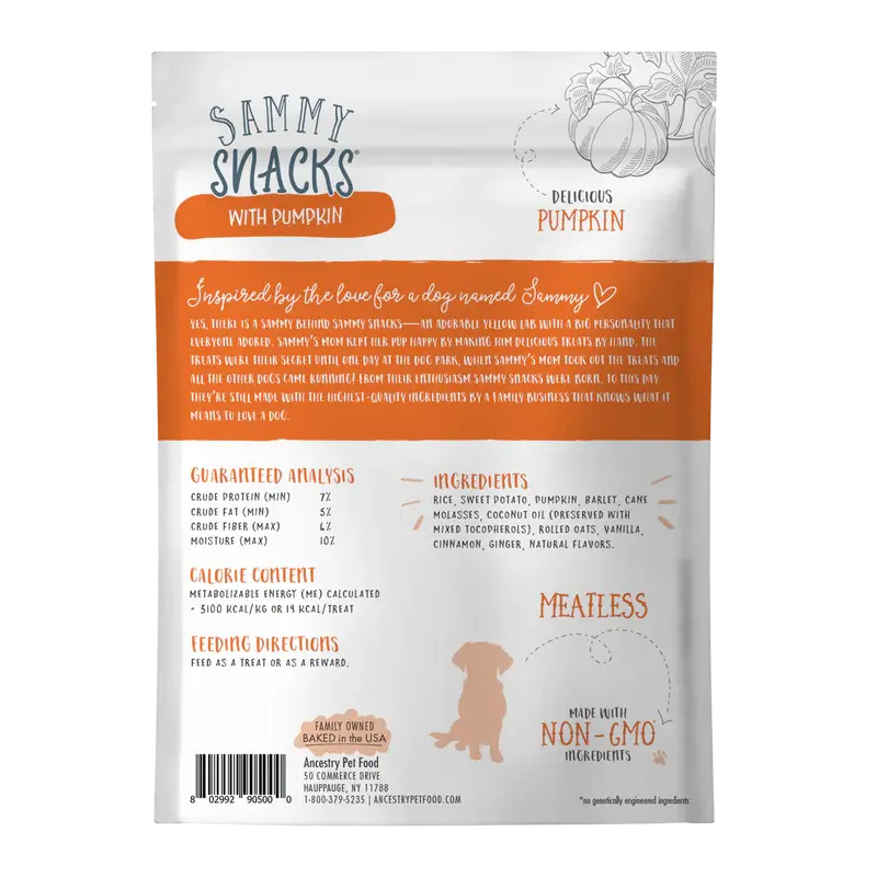 Health Extension Sammy Snacks Pumpkin Flavored Natural Dog Treats 8 oz Health Extension