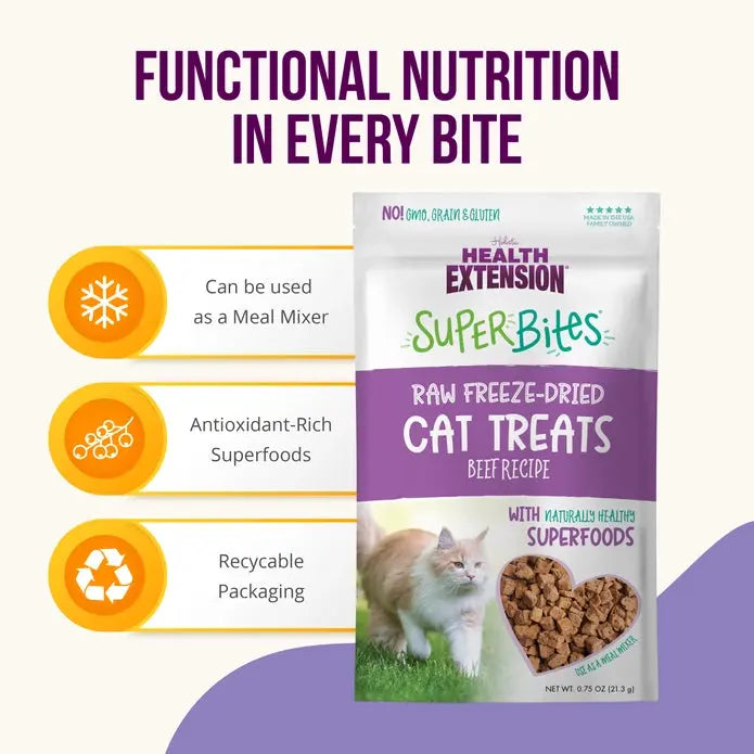 Health Extension Super Bites Beef Freeze-Dried Cat Treats 0.75oz Health Extension