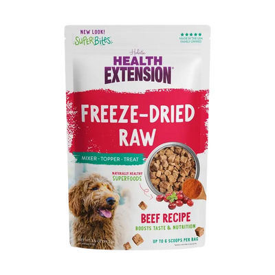 Health Extension Super Bites Beef Recipe Freeze-Dried Raw Dog Food Mixer Health Extension