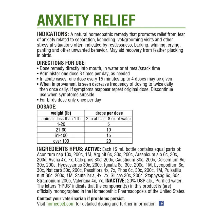 Homeopet® Anxiety Relief for Pets 15 Ml Homeopet®