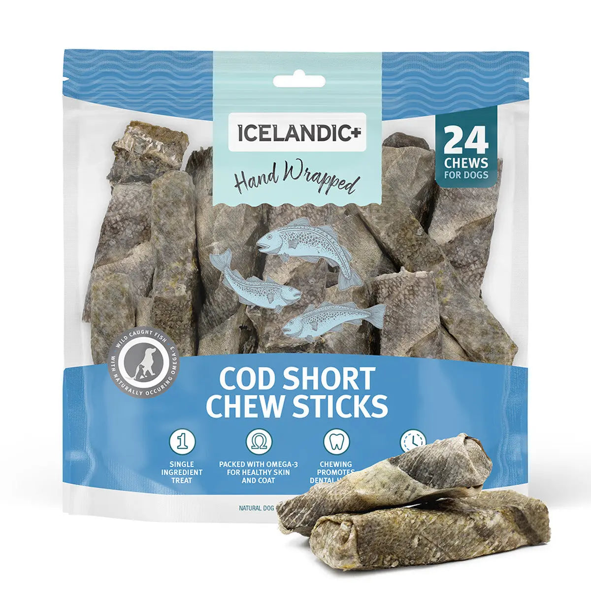 Icelandic+ Fish Dog Treats Cod Skin Hand Wrapped Chew Stick Icelandic+