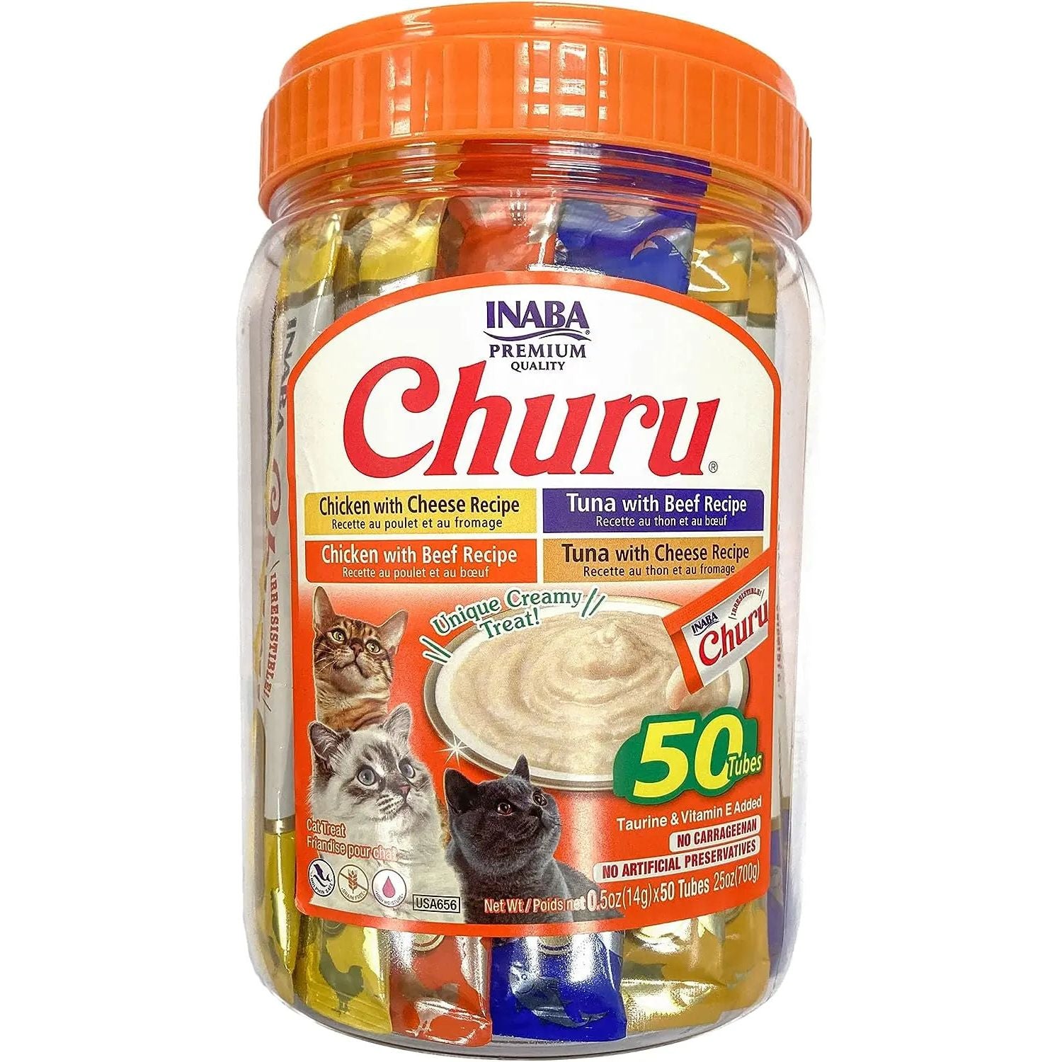 Inaba Churu Beef & Cheese Variety Creamy Puree Lickable Cat Treats 50 Tubes Inaba