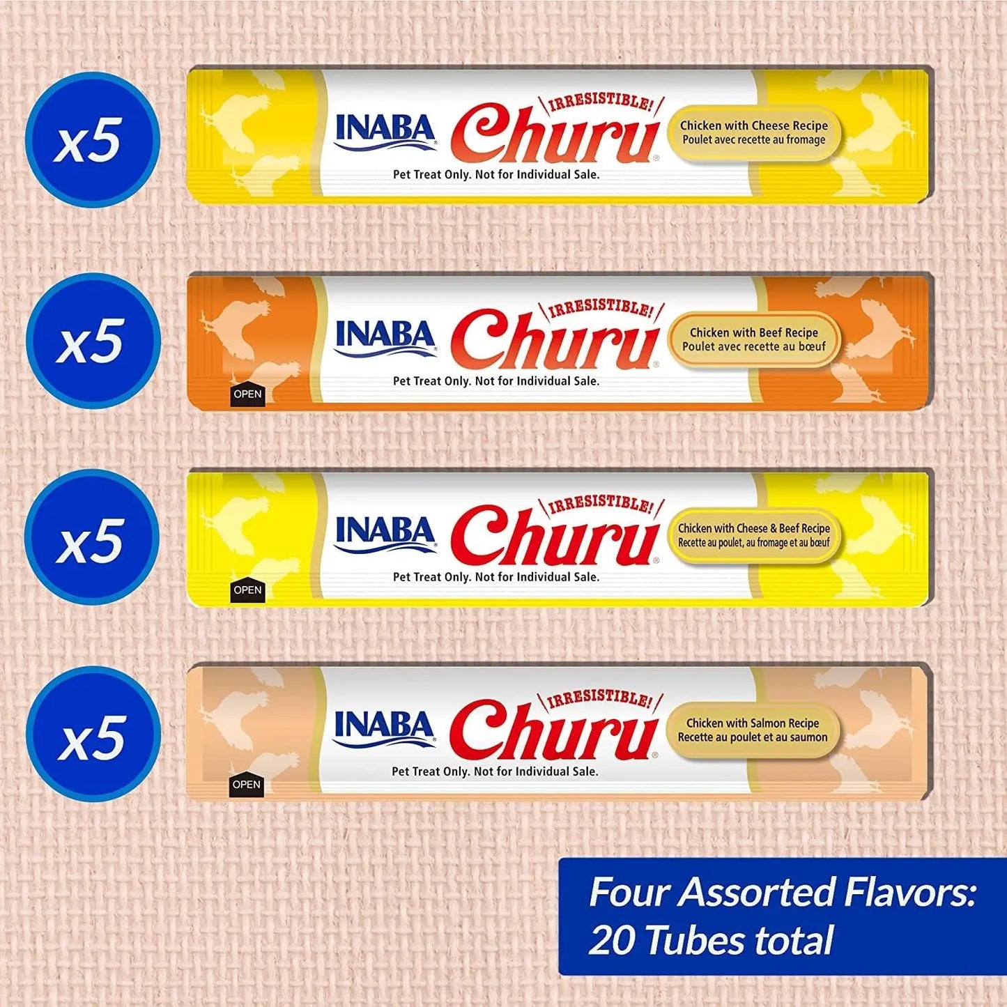 Inaba Churu Chicken & Beef Variety Creamy Puree Lickable Cat Treats,20 Tubes / .5 oz Inaba