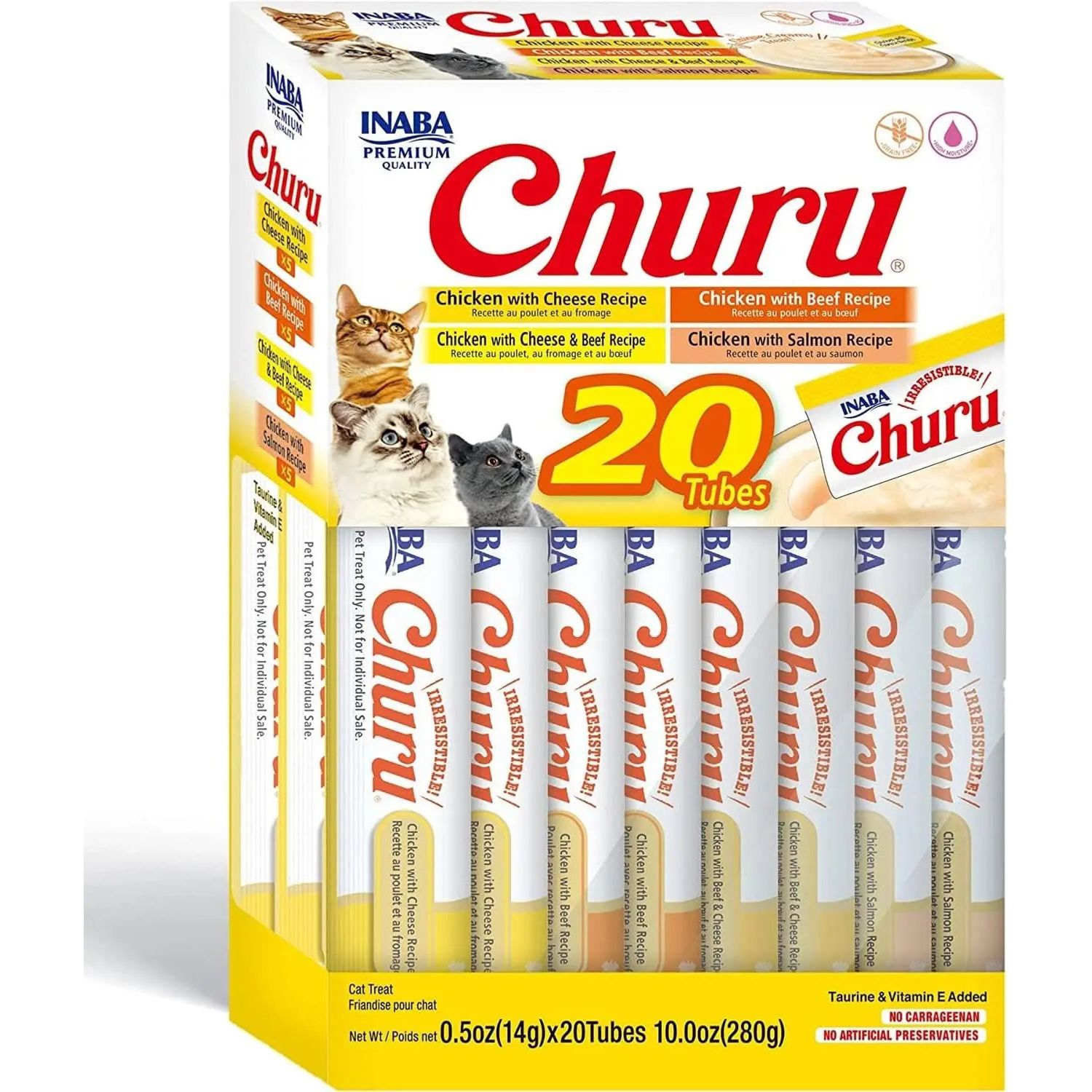 Inaba Churu Chicken & Beef Variety Creamy Puree Lickable Cat Treats,20 Tubes / .5 oz Inaba