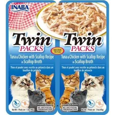 Inaba Twin Packs Tuna and Chicken with Scallop Recipe in Scallop Broth Side Dish for Cats Inaba