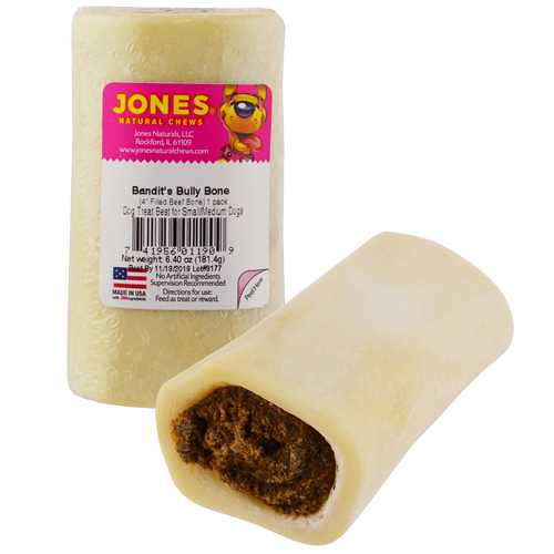 Jones Natural Chews Bandit's Prime Rib Flavor Stuffed Bone Dog Treats 1ct Jones Natural Chews