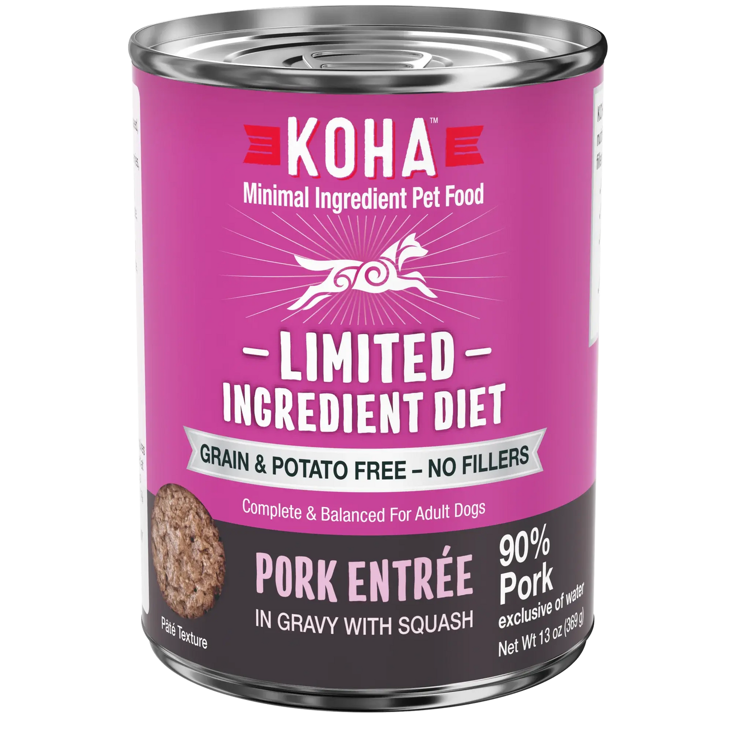 KOHA Limited Ingredient Diet Pork Entrée Wet Dog Food 13oz Cans Case of 12 KOHA