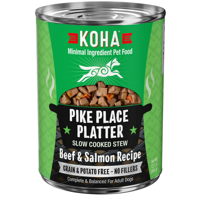 KOHA Pike Place Platter Slow Cooked Stew Beef & Salmon Recipe for Dogs 12.7oz Cans Case of 12 KOHA