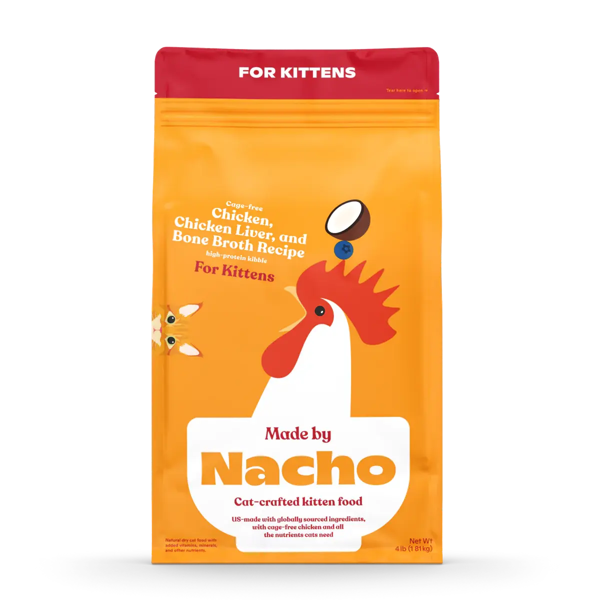 Made by Nacho Cage-Free Chicken, Chicken Liver & Bone Broth Recipe Kittens Dry Cat Food Made By Nacho