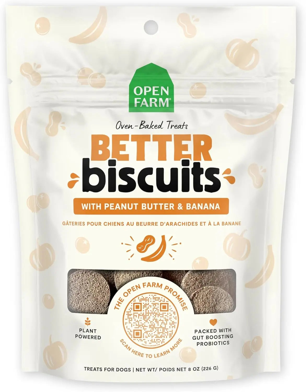 Open Farm Better Biscuits Peanut Butter & Banana Oven Baked Dog Treats 8 oz Open Farm