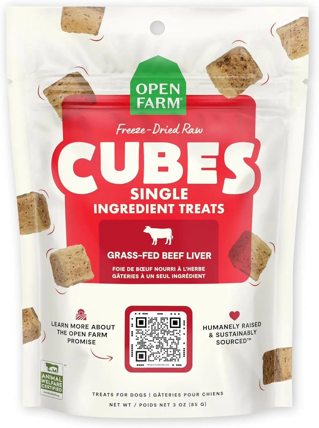 Open Farm Freeze Dried Raw Single Ingredient Beef Liver Cubes Dog Treats 3 oz Open Farm