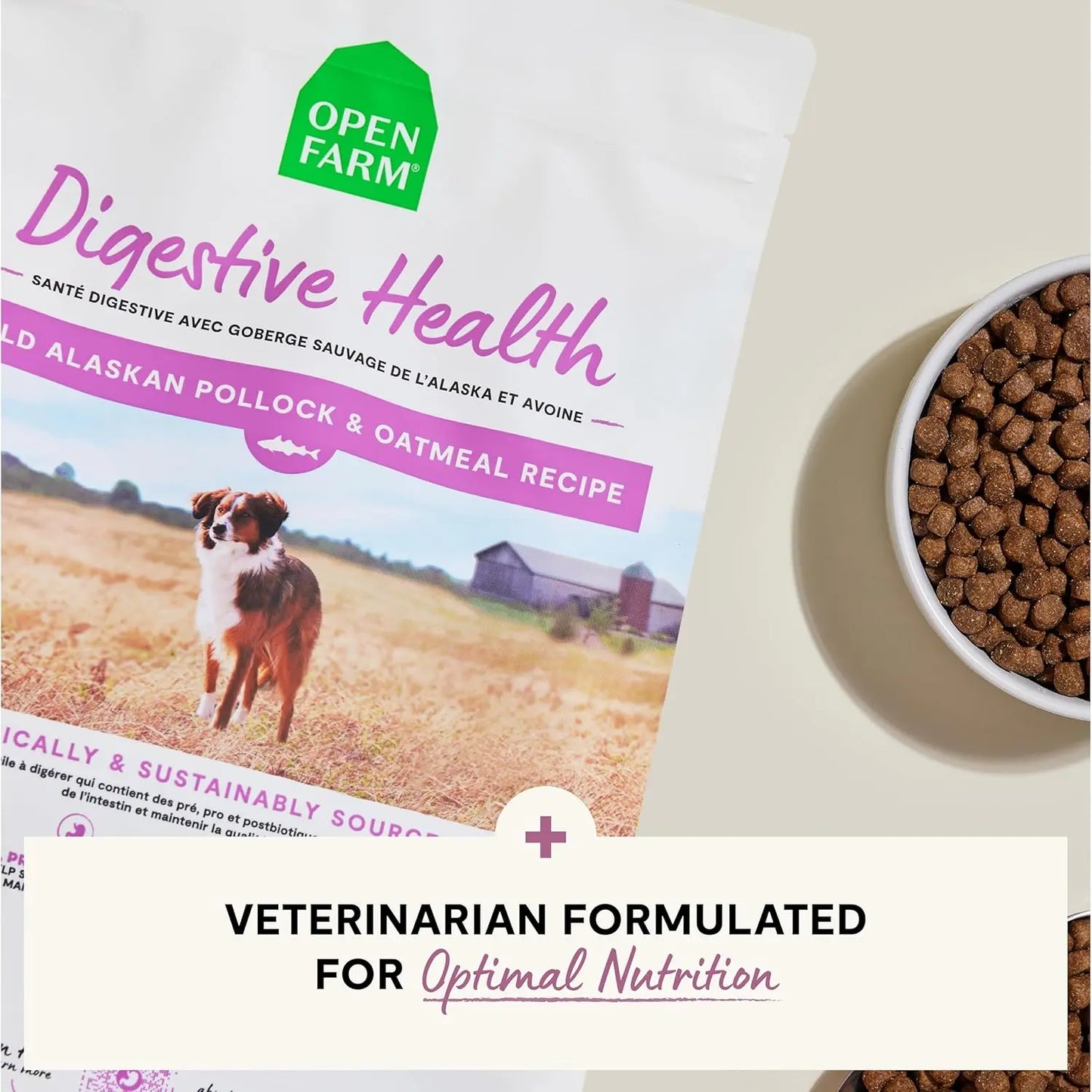 Open Farm Veterinarian Formulated Kibble Pollock & Oatmeal Digestive Health Dog Food Open Farm