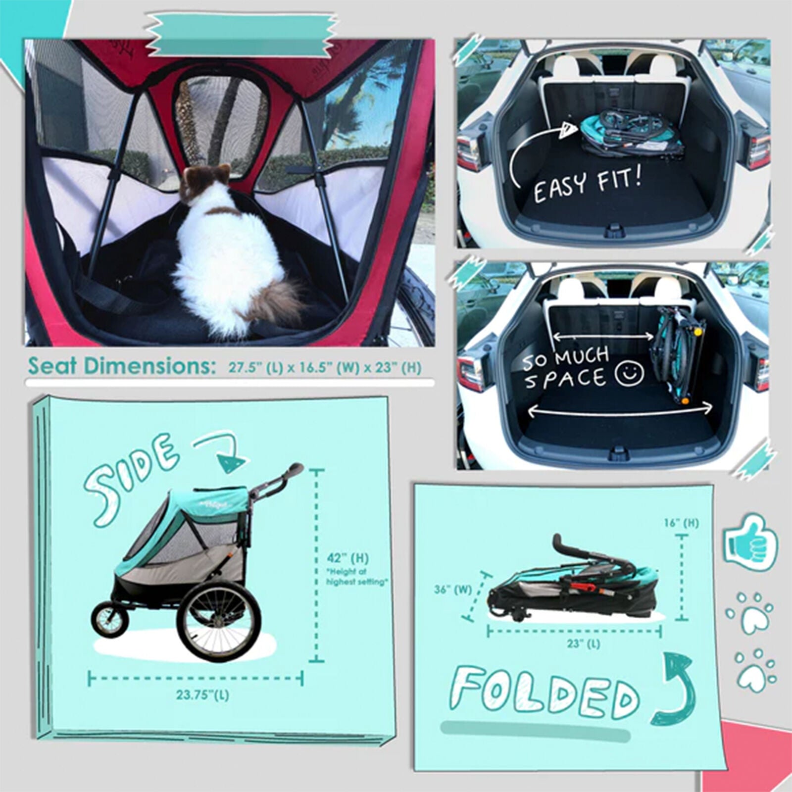 Petique Trailblazer Medium-Sized Ventilated Pet Jogger Dog or Cat Stroller Petique