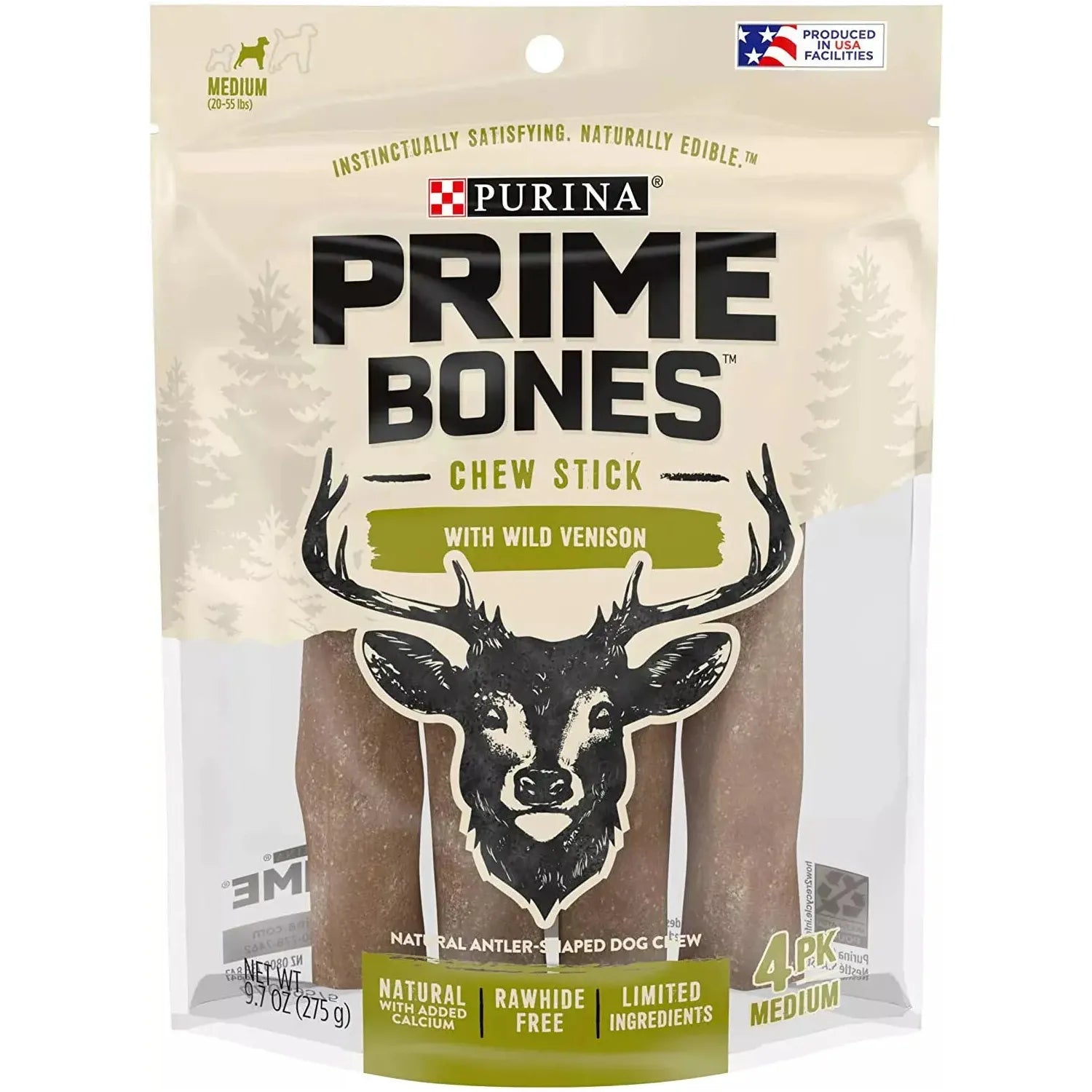 Purina Prime Bones Dog Chew Filled with Wild Venison Medium 9.7 oz Purina