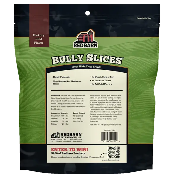 Redbarn Pet Products Natural Bully Slices Hickory BBQ Flavor Dog Treat 9 oz Redbarn