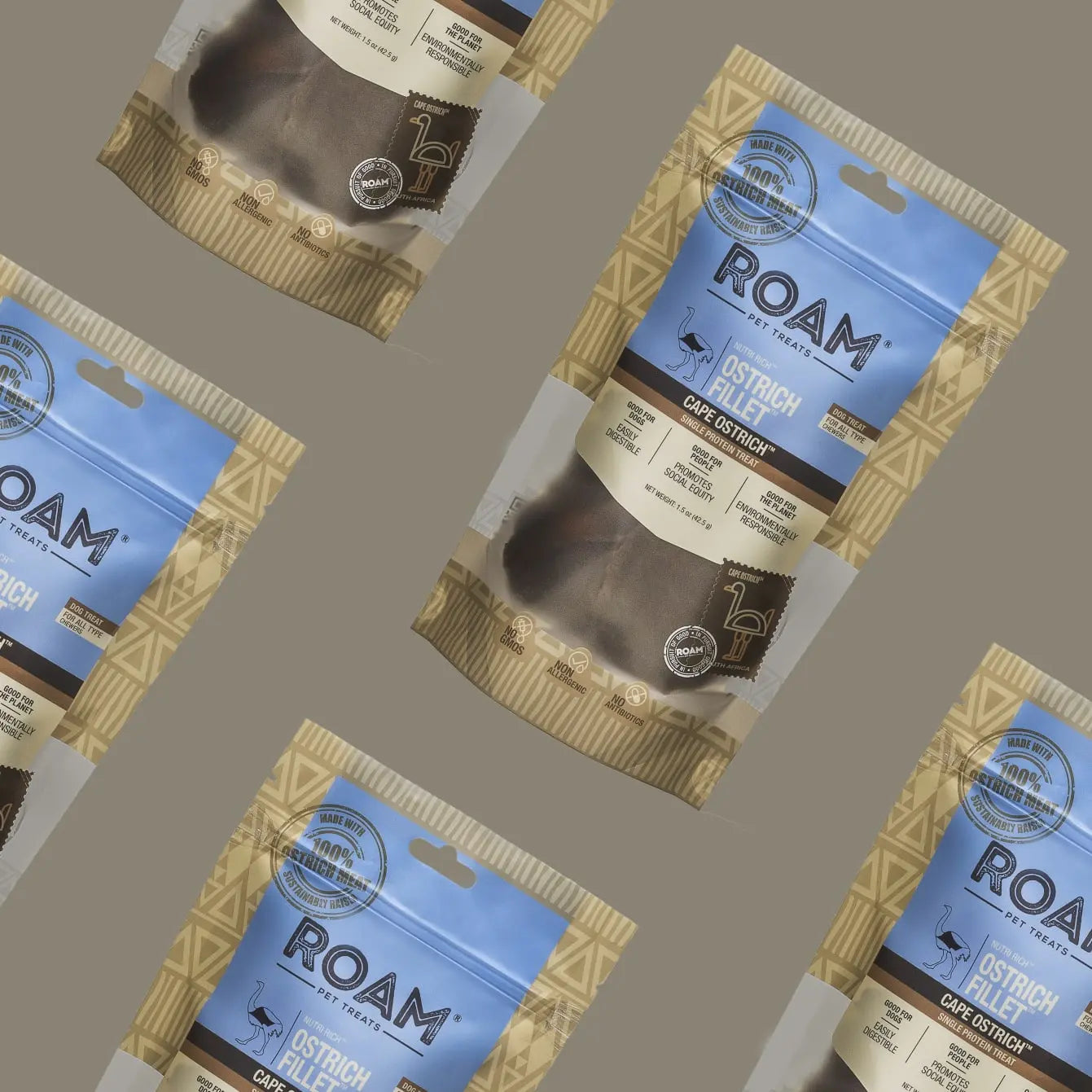 Roam Pet Ostrich Fillet Limited Ingredient Treats for Dogs 1.5oz Roam