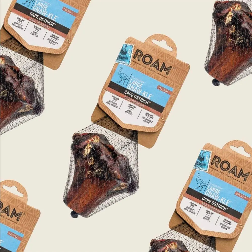 Roam Pet Treats Gnaw-Kle Ostrich Knuckle Dog Chew Roam