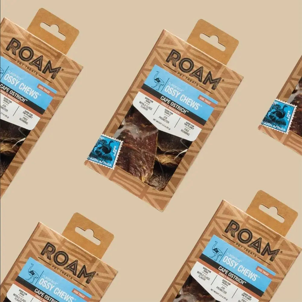 Roam Pet Treats Long Lasting Ossy Chews Ostrich Chews for Dogs 3oz Roam