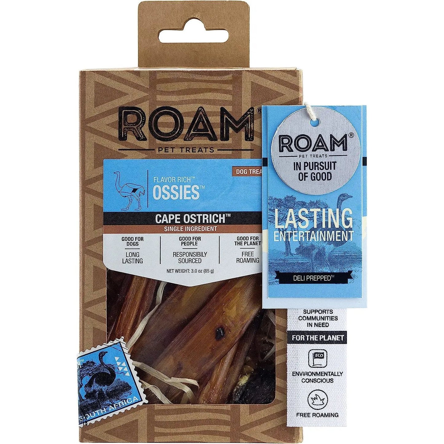 Roam Pet Treats Ossies Ostrich Tendons Chews for Dogs 3oz Roam