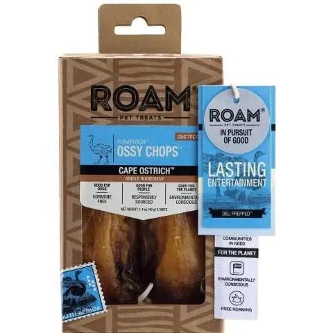 Roam Pet Treats Ossy Chops  Ostrich Dog Chew Roam