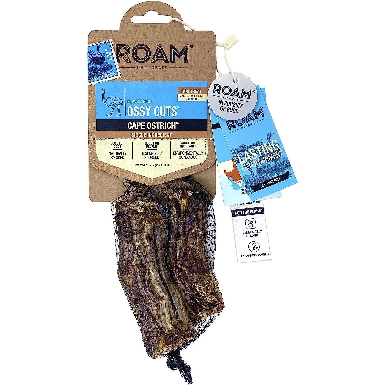 Roam Pet Treats Ossy Cuts Ostrich Neck Dog Chew for Small to Medium Dogs Roam